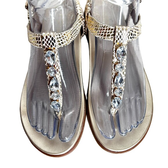 Vionic Shoes Womens 6.5 Gold Textured Leather Footbed Sandals Rhinestones - Picture 3 of 9